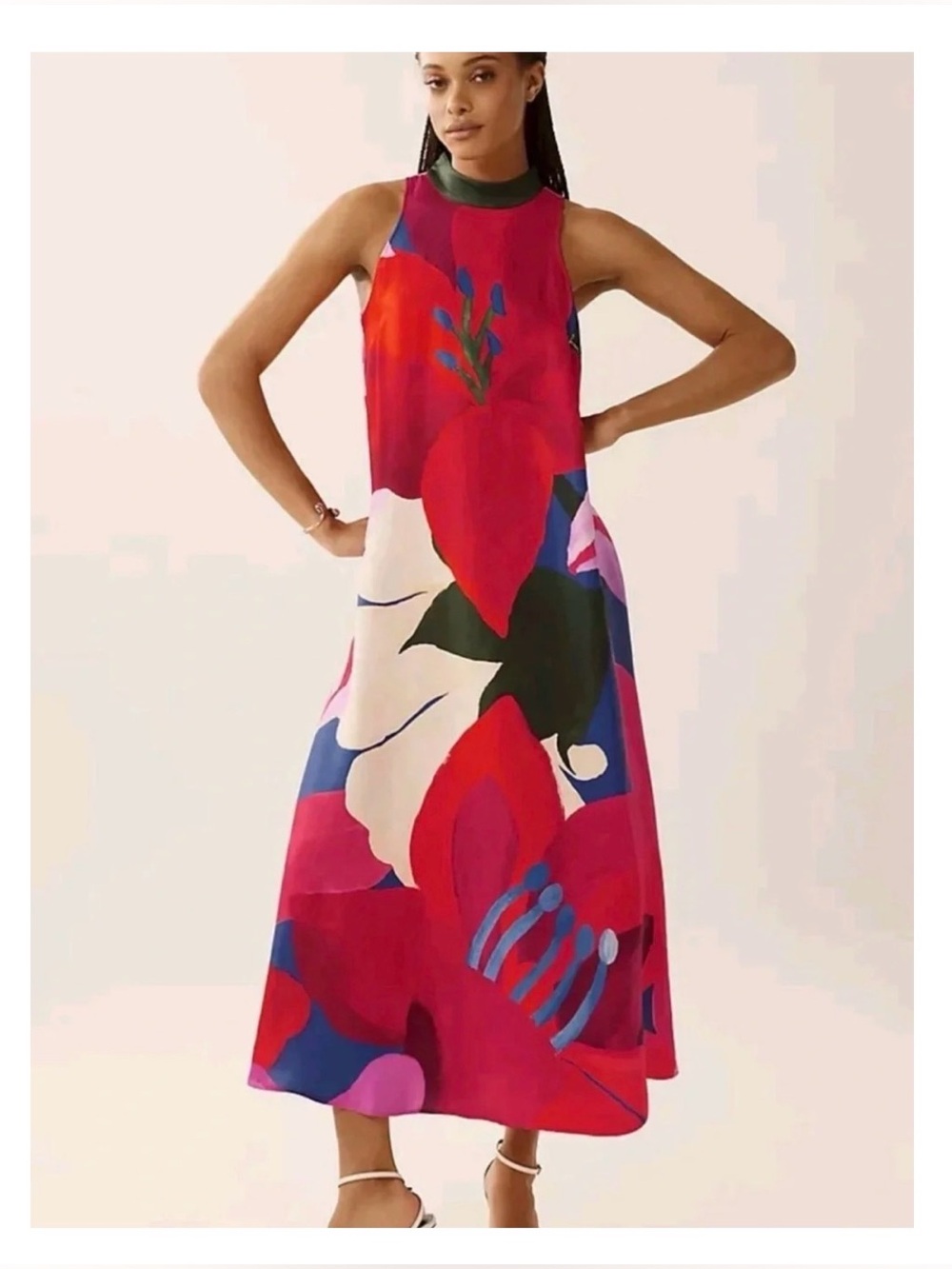 FARM RIO Watercolor Floral Halter Dress Medium Petite $178